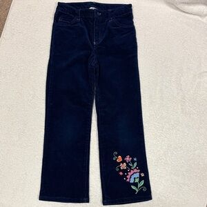 Hartstrings Navy Blue Kids corduroy Bottoms with Floral Embroidery girls 6x